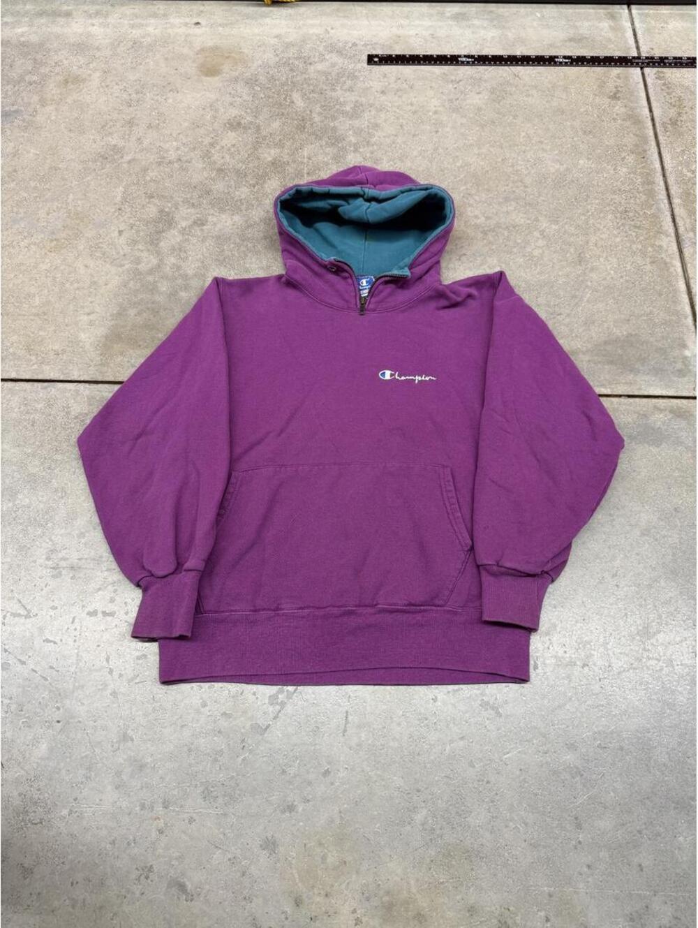 vintage champion purple made in usa small logo hoodie size medium